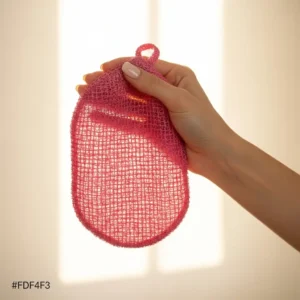 Karixe Exfoliating Mitt — held up to morning light