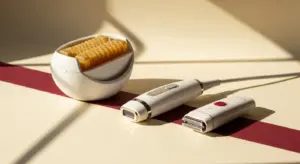 Three hair removal methods compared — wax pot, laser device, electric shaver still-life